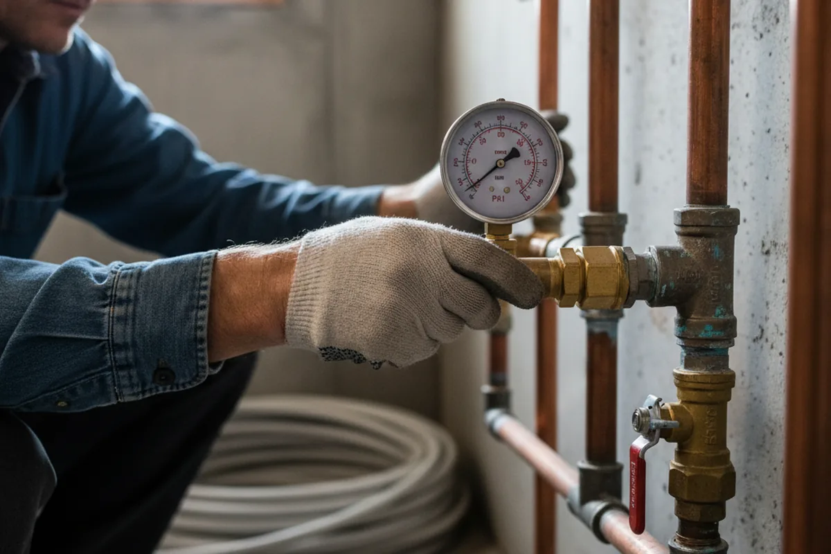 Pressure testing a repaired line during Water Line Repair in New Boston